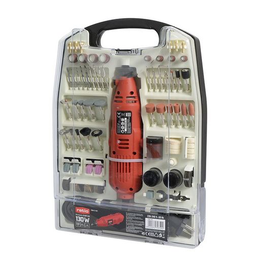 Mini taladro RATIO MT130N Incluye estuche con 233 accesorios universales. Referencia 7994X491