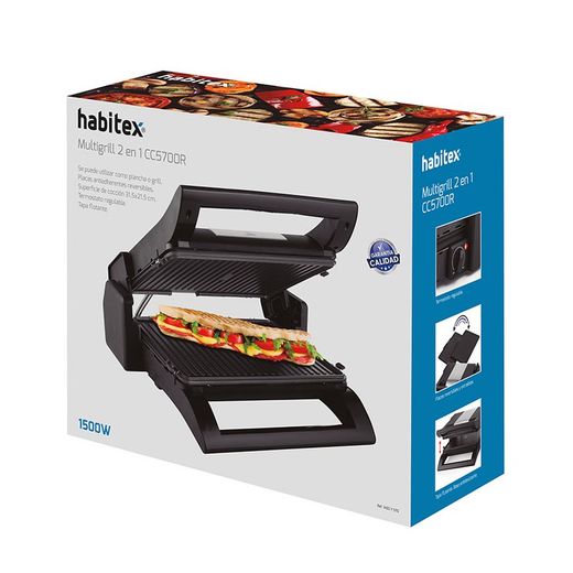 Multigrill 2 en 1 HABITEX CC5700R 1.500 W Con placas antiadherentes. Ref. 1450Y570