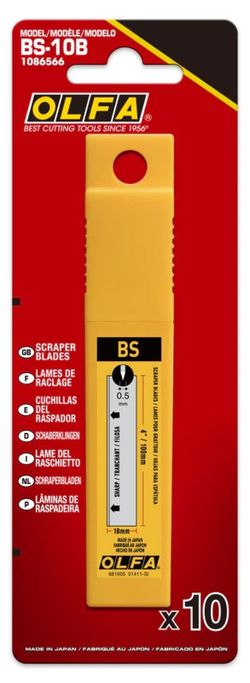 Olfa Bs-10b - Cuchilla Para Bsr-100x18mm..Cuchillas raspadoras de doble filo BS-10B de 100 mm (paquete de 10)