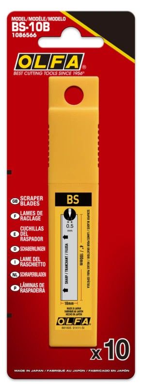 Olfa Bs-10b - Cuchilla Para Bsr-100x18mm..Cuchillas raspadoras de doble filo BS-10B de 100 mm (paquete de 10)