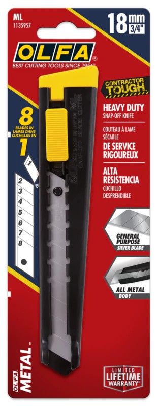 Cuchillo multiusos con mango de meta. lOlfa Ml Cutter 18 milímetros.