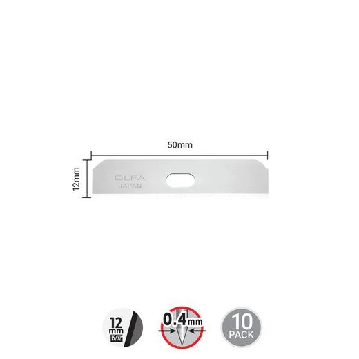 Olfa Skb-7/10b - Cuchilla 50 X 12,5 Mm.Hoja de repuesto SKB-7 SK-7 con borde fino de 90°, paquete de 10.