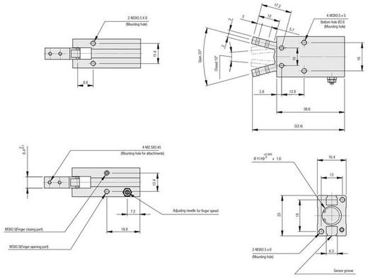 Pinza Neumatica De Apertura Angular, Ref Gr03f