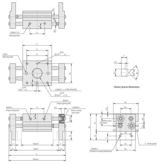 Pinza Neumatica Larga Horizontal Ref, Gr02f