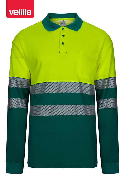 Polo algodón bicolor manga larga cinta segmentada. Ref. 305545