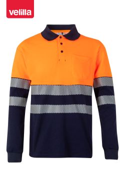 Polo algodón bicolor manga larga cinta segmentada. Ref. 305545