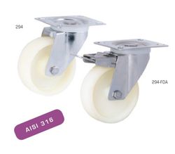 Rueda giratoria con platina y taladro liso inoxidable, Ref. 294/295/296. Serie Inox
