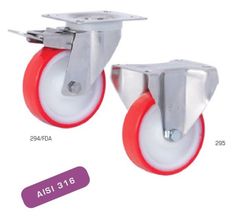 Rueda giratoria con platina y taladro liso inoxidable, Ref. 294/295/296. Serie Inox