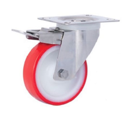 Rueda giratoria con platina y taladro liso inoxidable, Ref. 294/295/296. Serie Inox