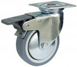 Rueda Giratoria De Goma termoplástica Gris ,con platina, taladro liso  ó fija Ref. 376/378/379. Serie Cliper GTG.