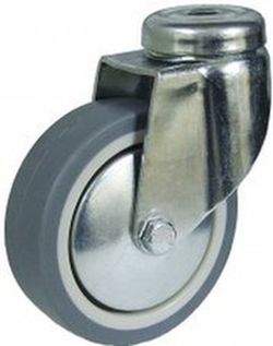 Rueda Giratoria De Goma termoplástica Gris ,con platina, taladro liso  ó fija Ref. 376/378/379. Serie Cliper GTG.