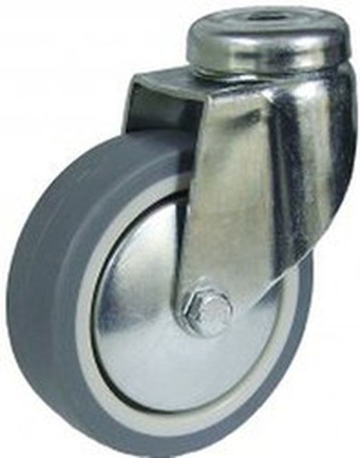 Rueda Giratoria De Goma termoplástica Gris ,con platina, taladro liso  ó fija Ref. 376/378/379. Serie Cliper GTG.