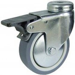 Rueda Giratoria De Goma termoplástica Gris ,con platina, taladro liso  ó fija Ref. 376/378/379. Serie Cliper GTG.