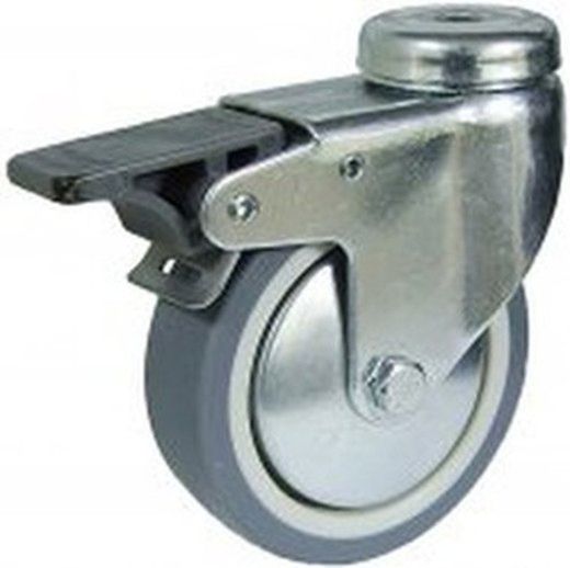 Rueda Giratoria De Goma termoplástica Gris ,con platina, taladro liso  ó fija Ref. 376/378/379. Serie Cliper GTG.