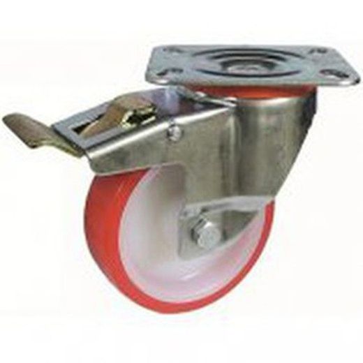 Rueda Giratoria, fija ó con taladro liso de poliuretano rojo ó azul y nylón . Ref.201/200-204