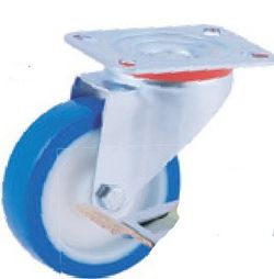 Rueda Giratoria, fija ó con taladro liso de poliuretano rojo ó azul y nylón . Ref.201/200-204
