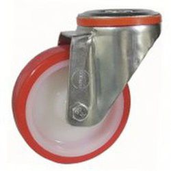 Rueda Giratoria, fija ó con taladro liso de poliuretano rojo ó azul y nylón . Ref.201/200-204