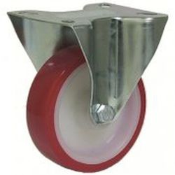 Rueda Giratoria, fija ó con taladro liso de poliuretano rojo ó azul y nylón . Ref.201/200-204