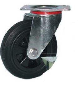 Rueda goma negra con platina giratoria y fija. Ref. 281/GN. Serie contenedor.