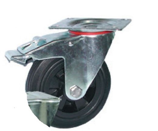 Rueda goma negra con platina giratoria y fija. Ref. 281/GN. Serie contenedor.