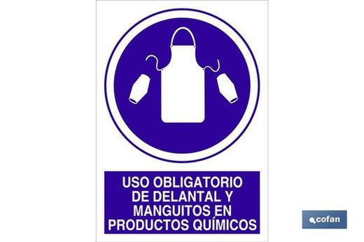 Uso Obligatorio De Delantal Y Manguitos En Productos Químicos  Señal Adhesiva