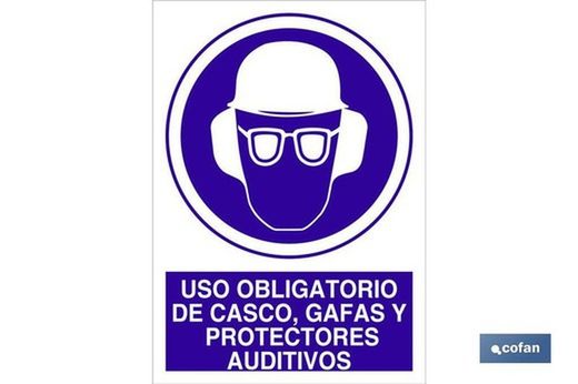 Uso Obligatorio De Casco, Gafas Y Protectores Auditivos Señal Adhesivo