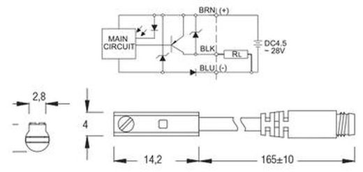 Sensor Magnetico Ef.Hall Pnp 4,5-28v Conect.M8 165 Milimetros, Referencia DC03PM8