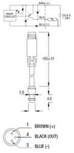 Sensor Magnetico Ef.Hall Pnp 4,5-28v Conect.M8 165 Milimetros, Referencia DC04PM8
