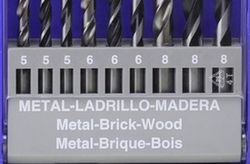 Juego de 9 Brocas Mixto de Madera, Hierro y pared, Medidas 5-6-8, Referencia 1460