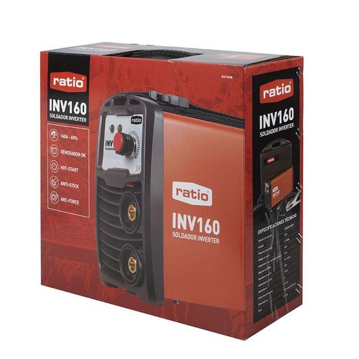 Soldador de arco RATIO Inverter INV-160 A Compacto, ligero, resistente y de bajo consumo eléctrico. Referencia 618XIN160