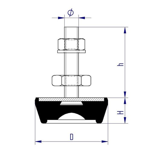 Antivibrante De Soporte Para Maquinaria Con Rosca Metrica 12 Serie Baja, Referencia 0B