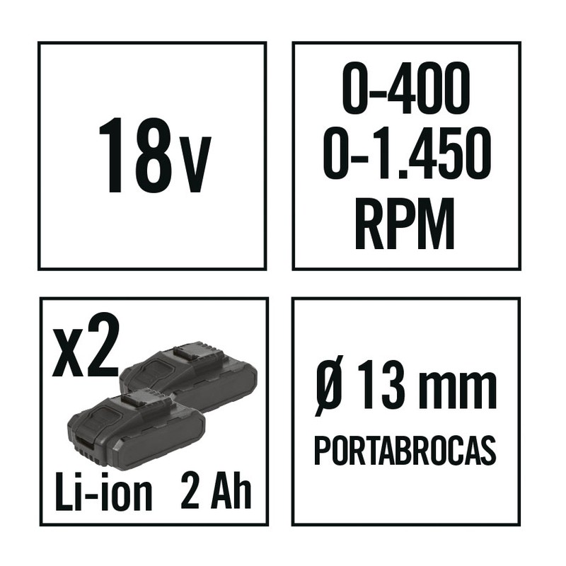 Taladro percutor RATIO AR18-2PNM con batería de litio Cargador rápido de 1  hora. ( 7993X223) — Ferretería Miranda