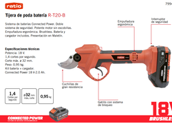 Tijera a batería RATIO R-T20 más cargador y maletín Connected Power. Ref. 7994X478