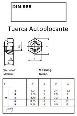 Tuerca hexagonal Autoblocante Din 985 Withworth