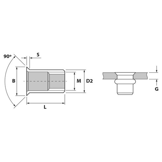 Tuerca Remachable Avellanada Cincada