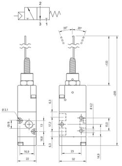 Valvula 1/8, 3/2 Antena Monoestable Retorno Muelle Norm. Cerrada