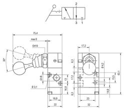 Valvula De Acionamiento Manual, 3/2 Vias Biestable.