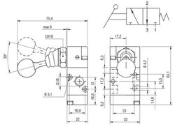 Valvula De Acionamiento Manual, Vias 3/2 Monoestable Norm. Cerrada Retorno Muelle