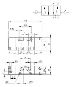 Valvula Neumatica De Rosca  , 5/2 5 Vias-2 Posiciones Biestable  2 Pilotajes Neumaticos.