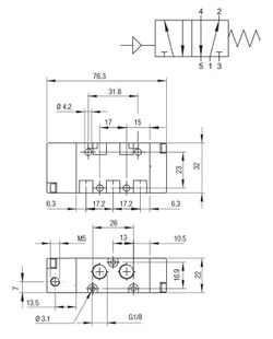 Valvula , 5/2 Vias Monoestable Retorno Muelle 1 Pilot.