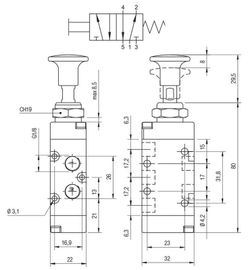 Valvula De Acionamiento Manual, 5/2 Vias Monoestable Retorno Muelle