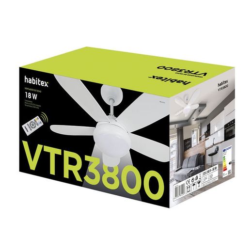 Ventilador techo HABITEX VTR-3800 con Led Motor DC 18W muy silencioso. Ref. 9016R61